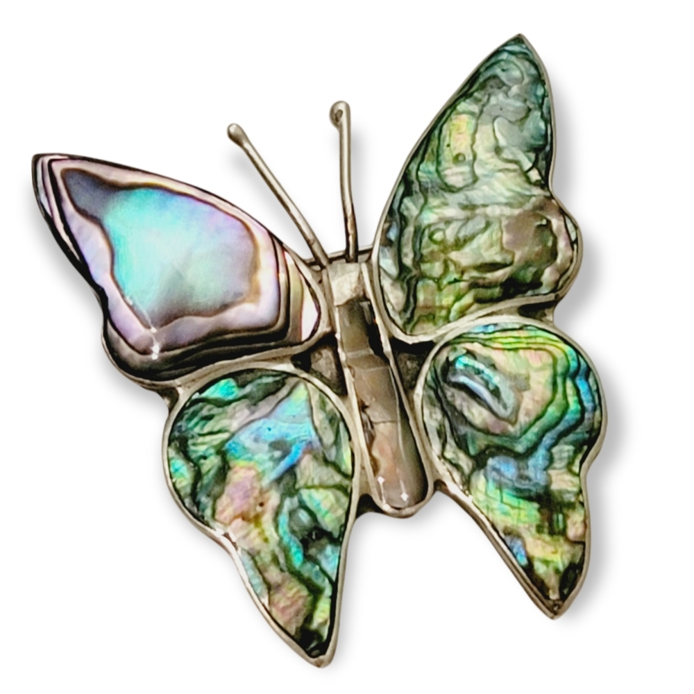 Alpaca Mexico Abalone Shell Vintage Butterfly Pin Brooch